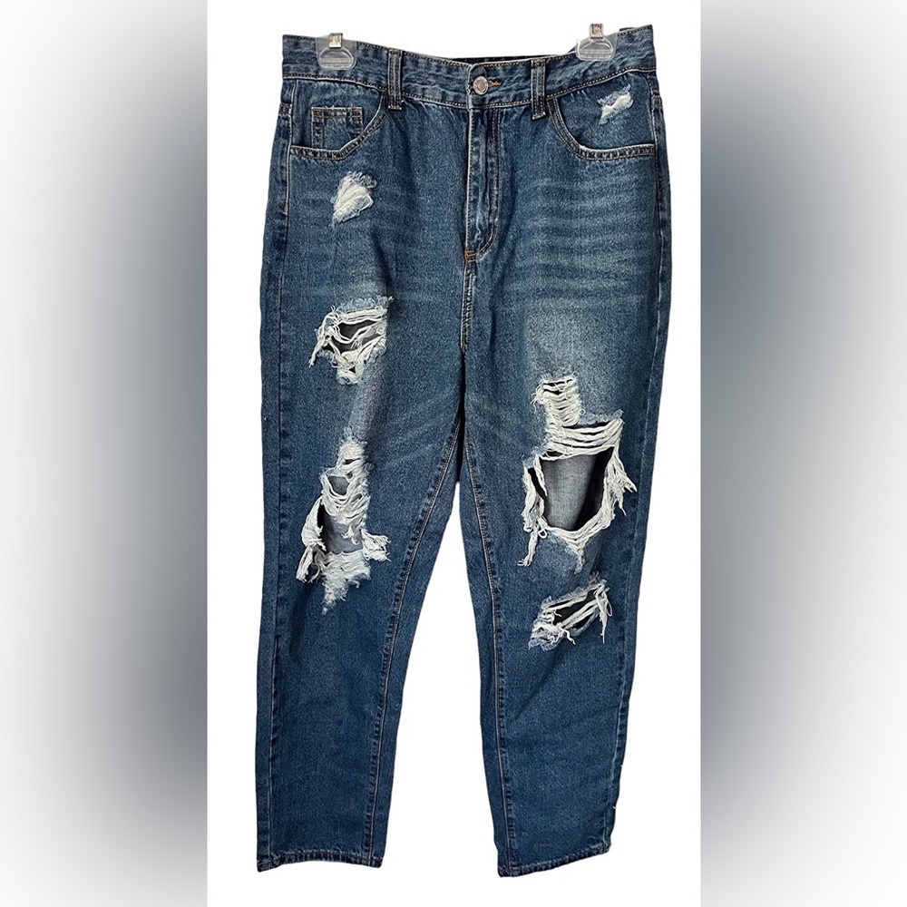 SHEIN Women’s High Waisted Straight Leg Ripped Jeans